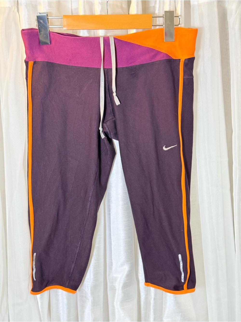 Nike Purple Capri Leggings with Orange Trim and Magenta Waistband